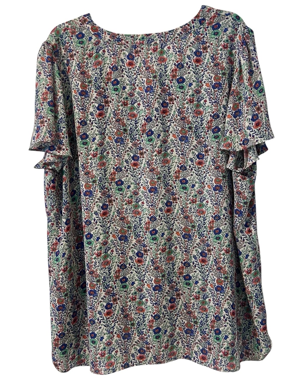 Rose & Olive Floral V-Neck Blouse in Blue, Green & Red - Picture 2 of 6